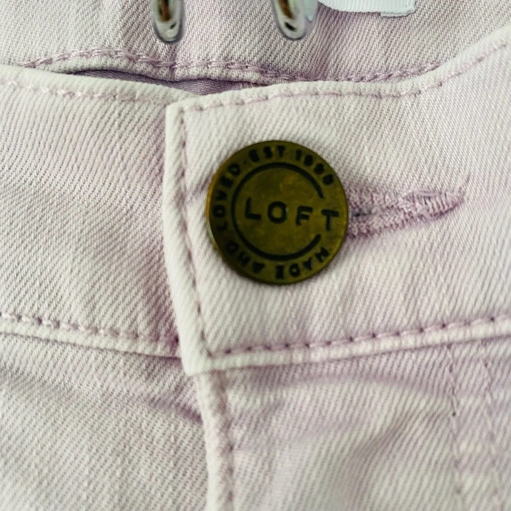 Loft Powder Pink Jeans Modern Skinny Raw Split Hem Stretch Size 0 / 25